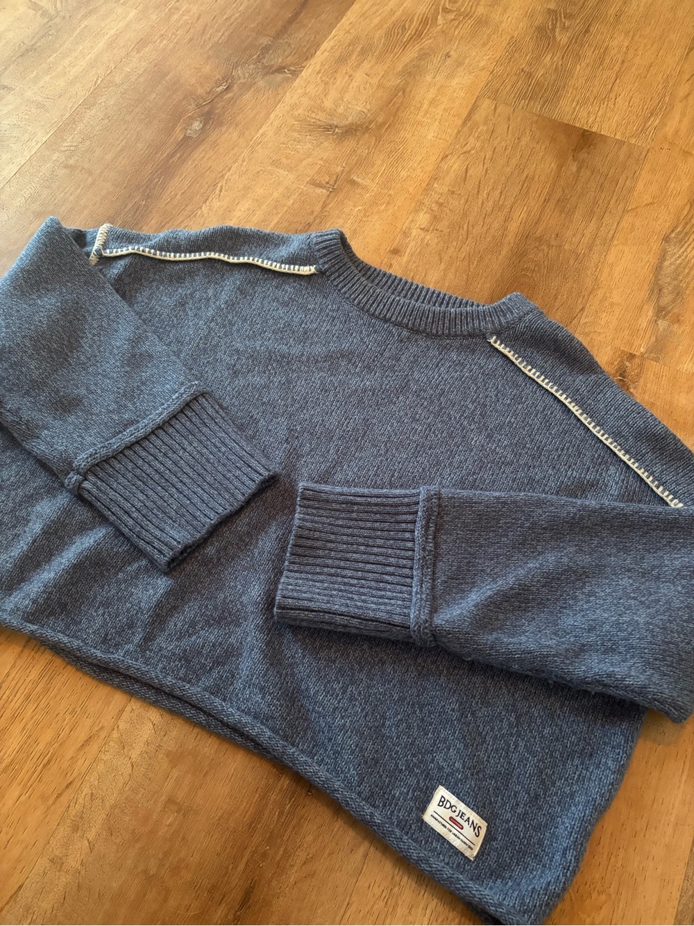 Urban outfitters Heather Navy Crewneck Sweater with Shoulder Stitch Detail xl